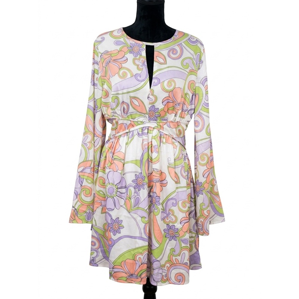 OnTweflth Retro Psychedelic Floral Mini Dress Womens Large 70s aesthetic